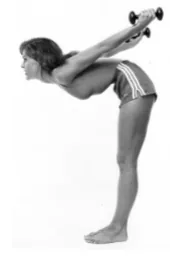 Frank Zane performing a bent-over dumbbell triceps kickback.