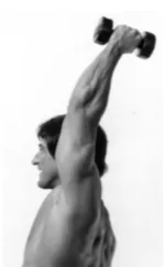 Frank Zane performing a one-arm overhead dumbbell triceps extension.